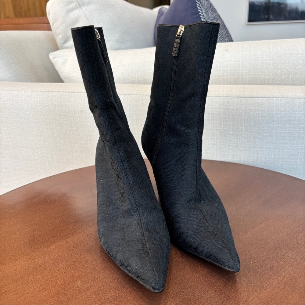 Authentic Vintage Gucci GG Monogram Canvas Pointed Toe Ankle Boots, Size 37. 1/2 - Picture 2 of 13